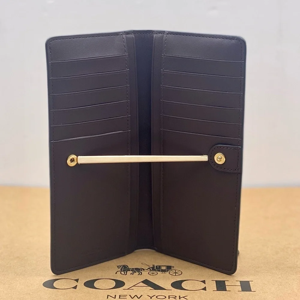 Coach Slim Zip Wallet With Penguin Print Gold/Black Multi